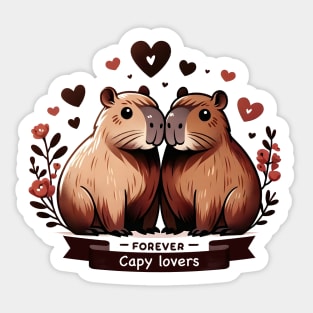 Forever Together Capybara Pair - Adorable Animal Love Design Sticker